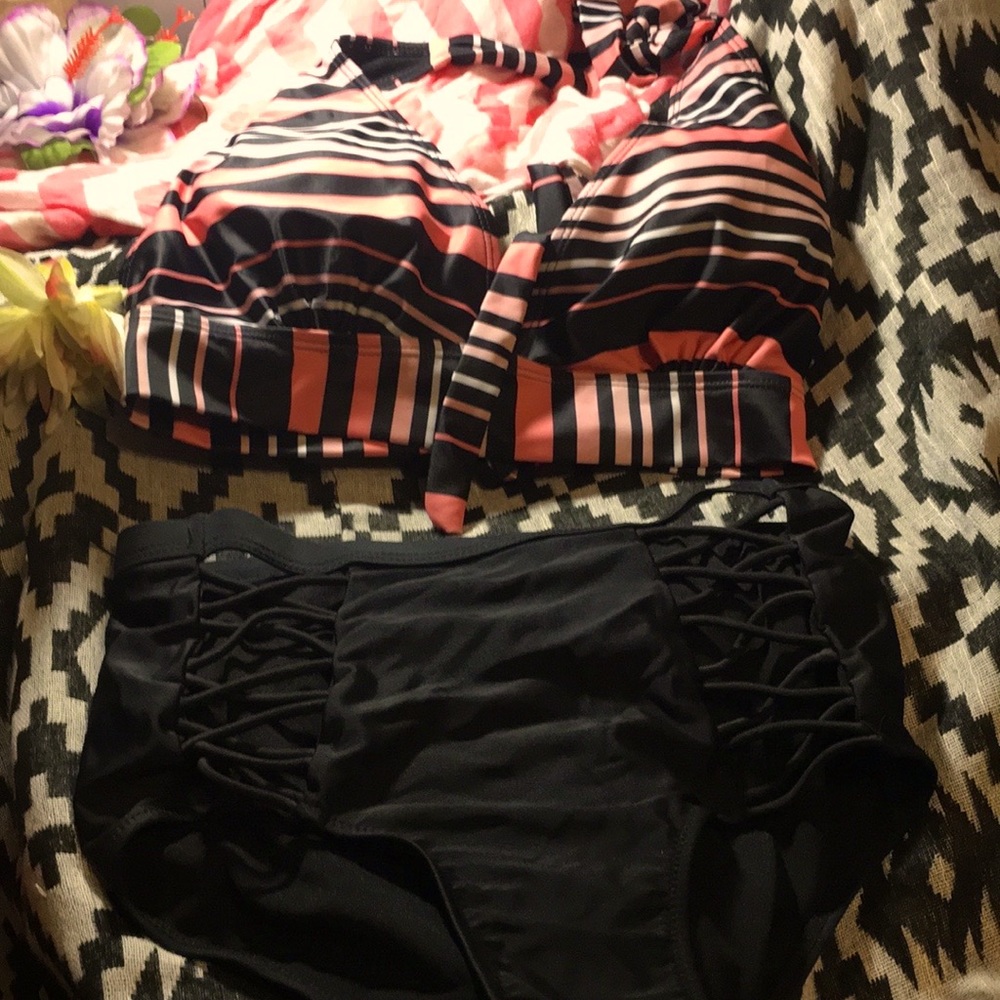 NWOT, Myna, halter top bikini with crisscross high rise cutout bottoms.